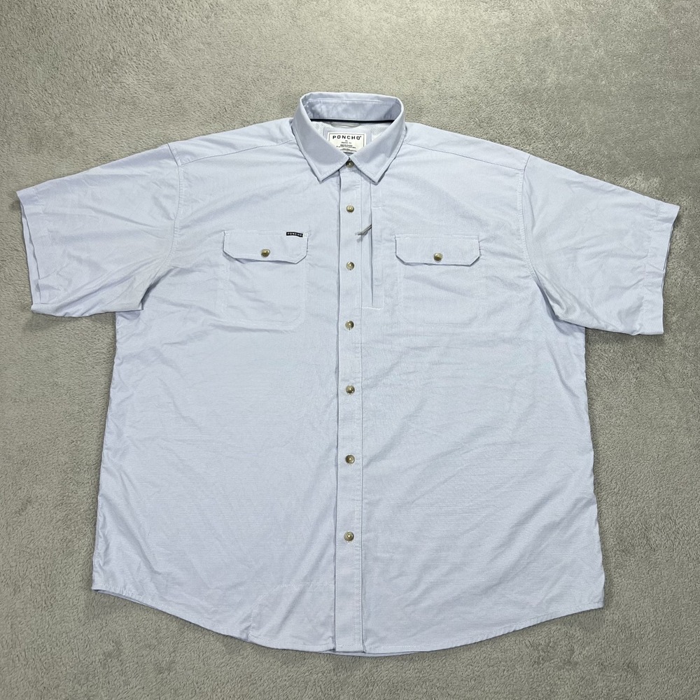 Poncho Shirt Mens XL Blue Magnetic Pockets Short Sleeve Button Up Vented Outdoor